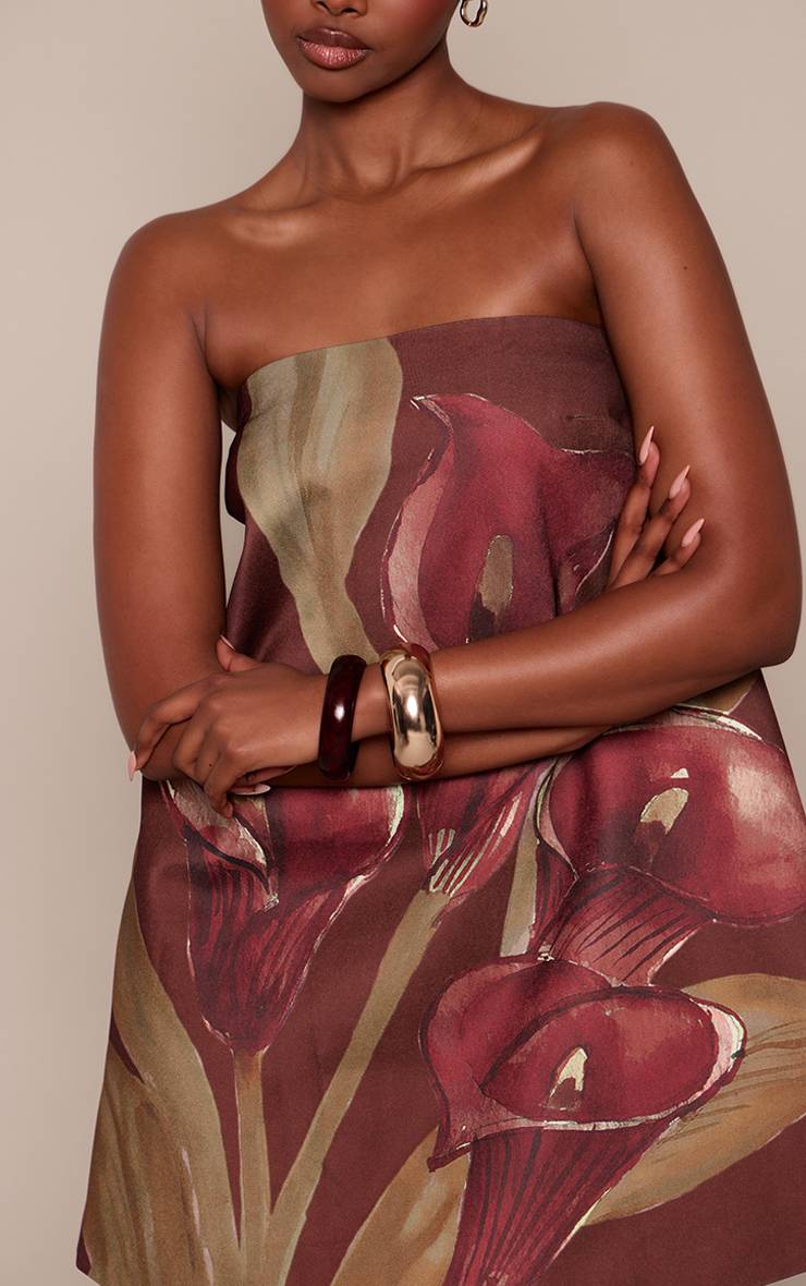 Marron Robe Trapèze Bustier À Imprimé Floral Sombre