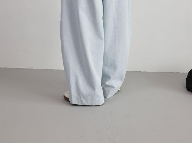 SIMPLE BLACK - Effen broek met elastische taille en wijde pijpen