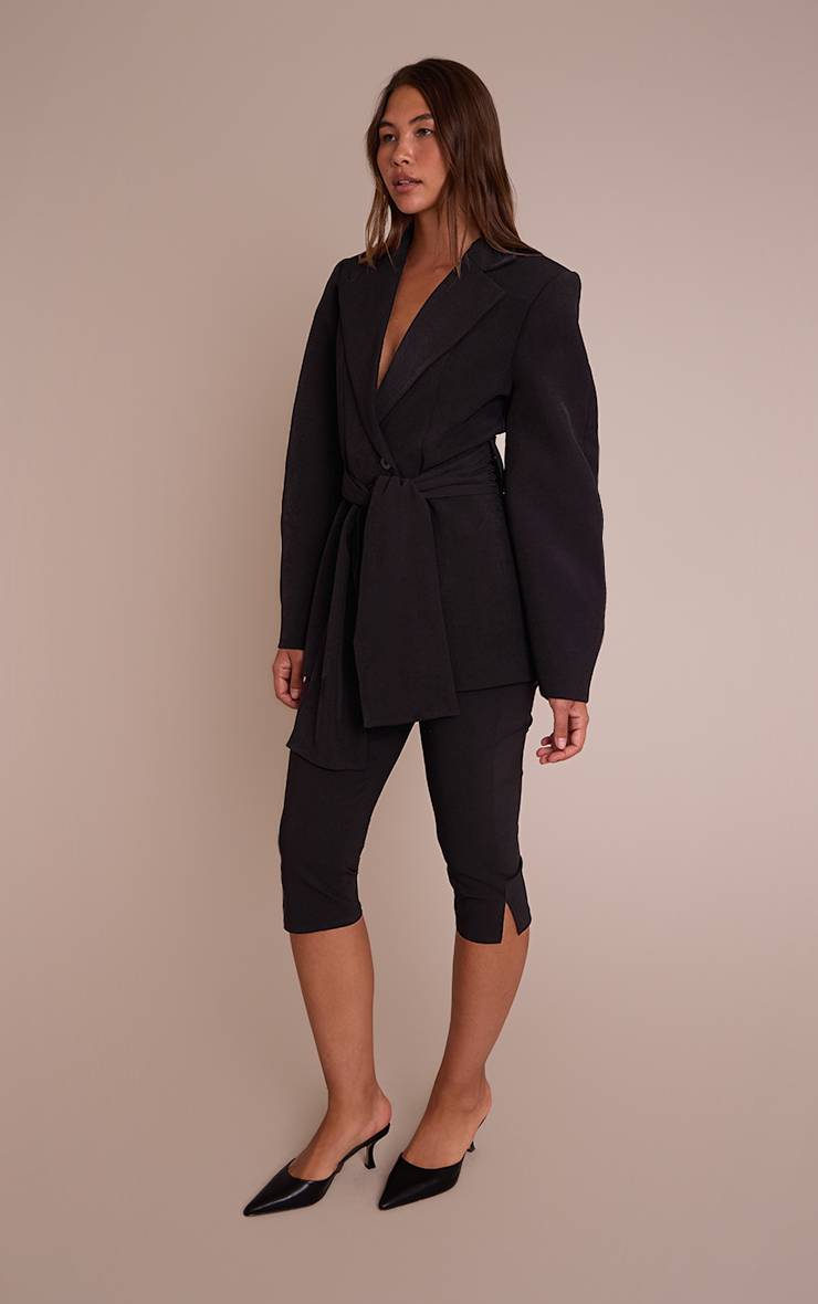 Noir Blazer Ceinturé Taille Froncée À Enroulement