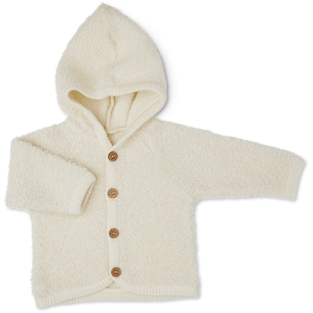 Køb Smallstuff Off White Cardigan Bouclé Merino Uld Med Knapper og Hætte