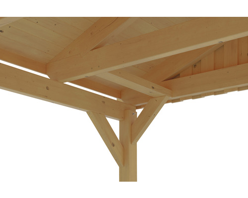 Dubbele carport SKAN, hout, Fichtelberg, inclusief rode dakshingles, 618 x 566 cm, licht eiken