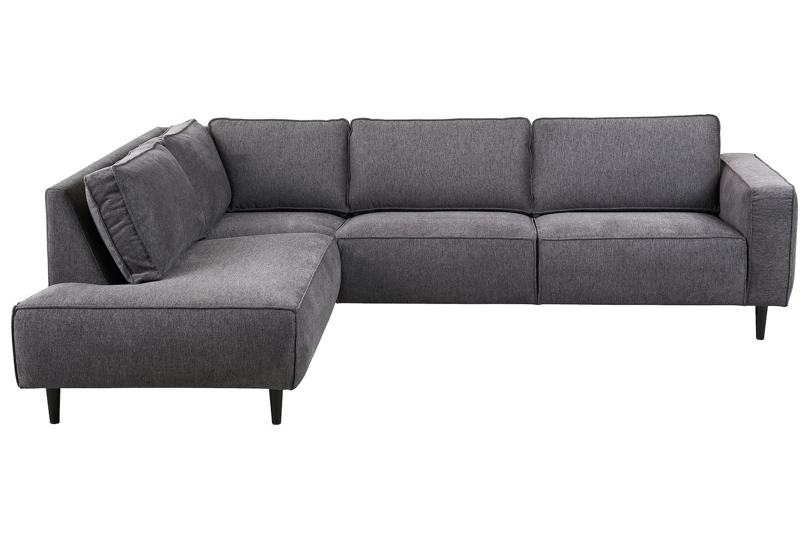 Jessie XL hjørnesofa 2,5-seter med åpen ende venstre. Tekstil Brego 18 antrasitt med mørk brune ben i heltre.
