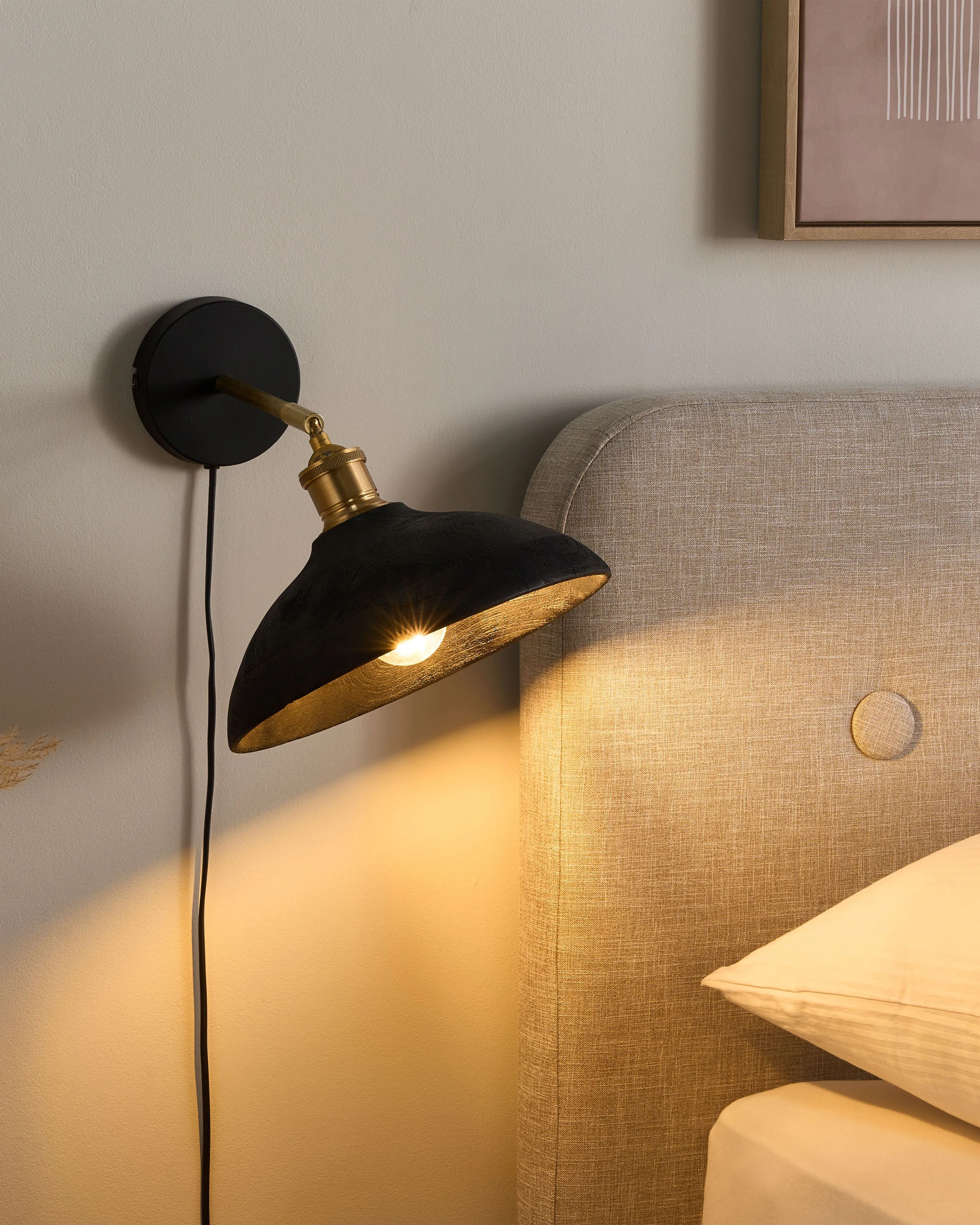 Wandlamp YERALA verstelbaar Mangohout Zwart