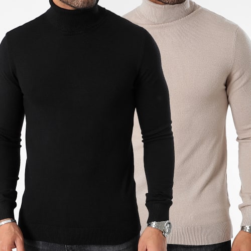 Lot De 2 Pulls Col Roulé 1006 Noir Beige