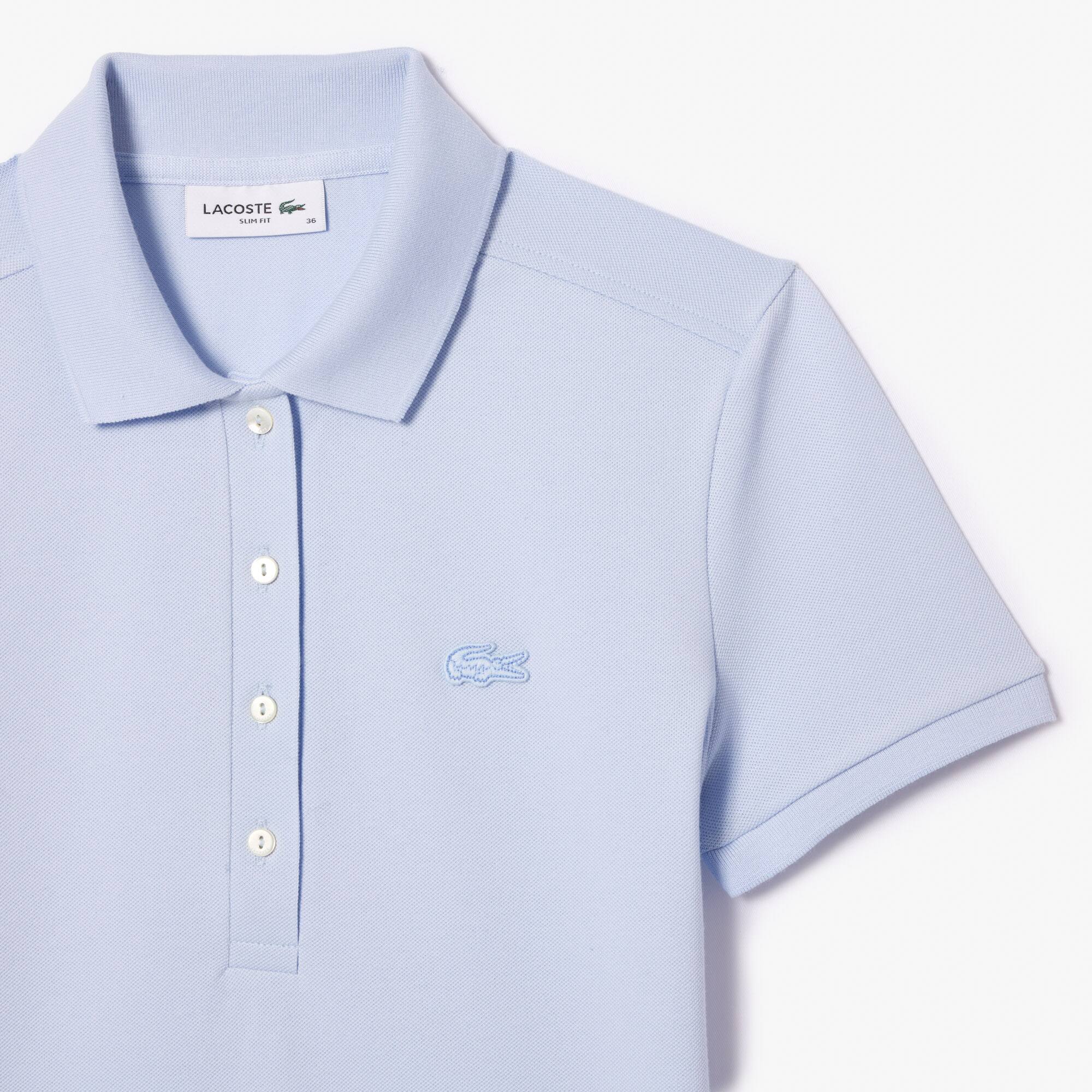 Slim Fit Damen LACOSTE Poloshirt aus Stretch-Baumwoll-Piqué Kurze Ärmel - Blau - Lacoste - Damen