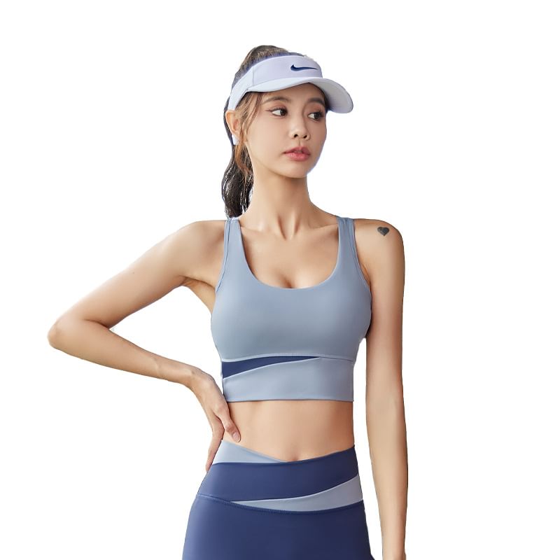 GearGal - Scoop Neck Two Tone Padded Racerback Crop Sports Tank Top