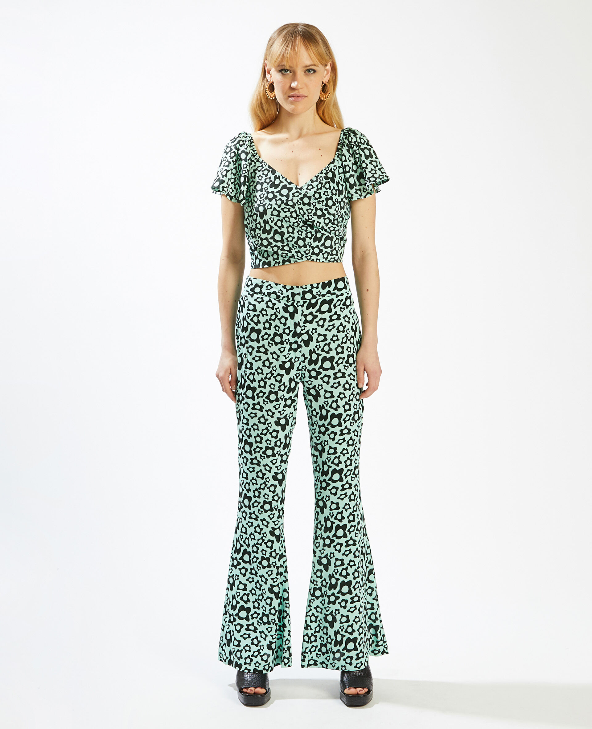 Pantalon flare taille haute SMALL - Bleu turquoise