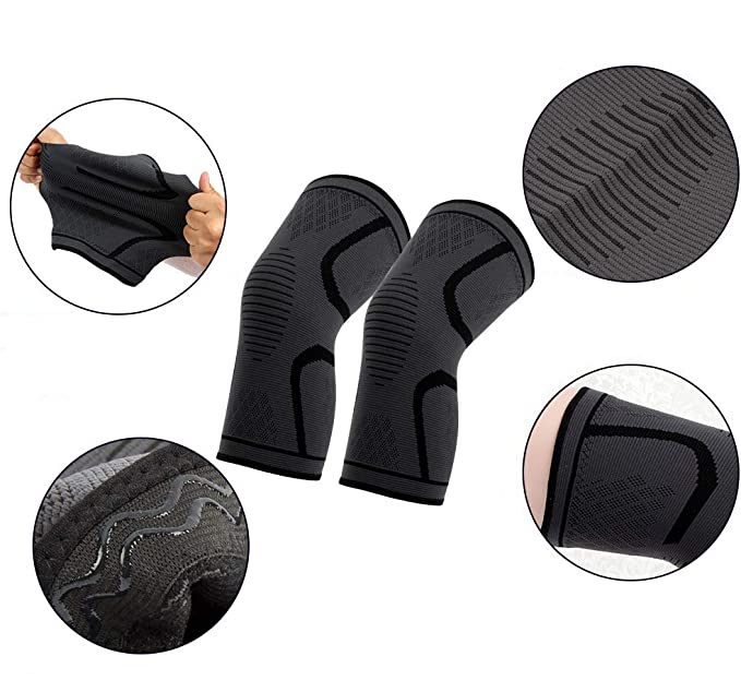 (1 Paar) Gr. M Elastische Knie Crossfit Bandage Kniescheiben Sport Stütze - Grau