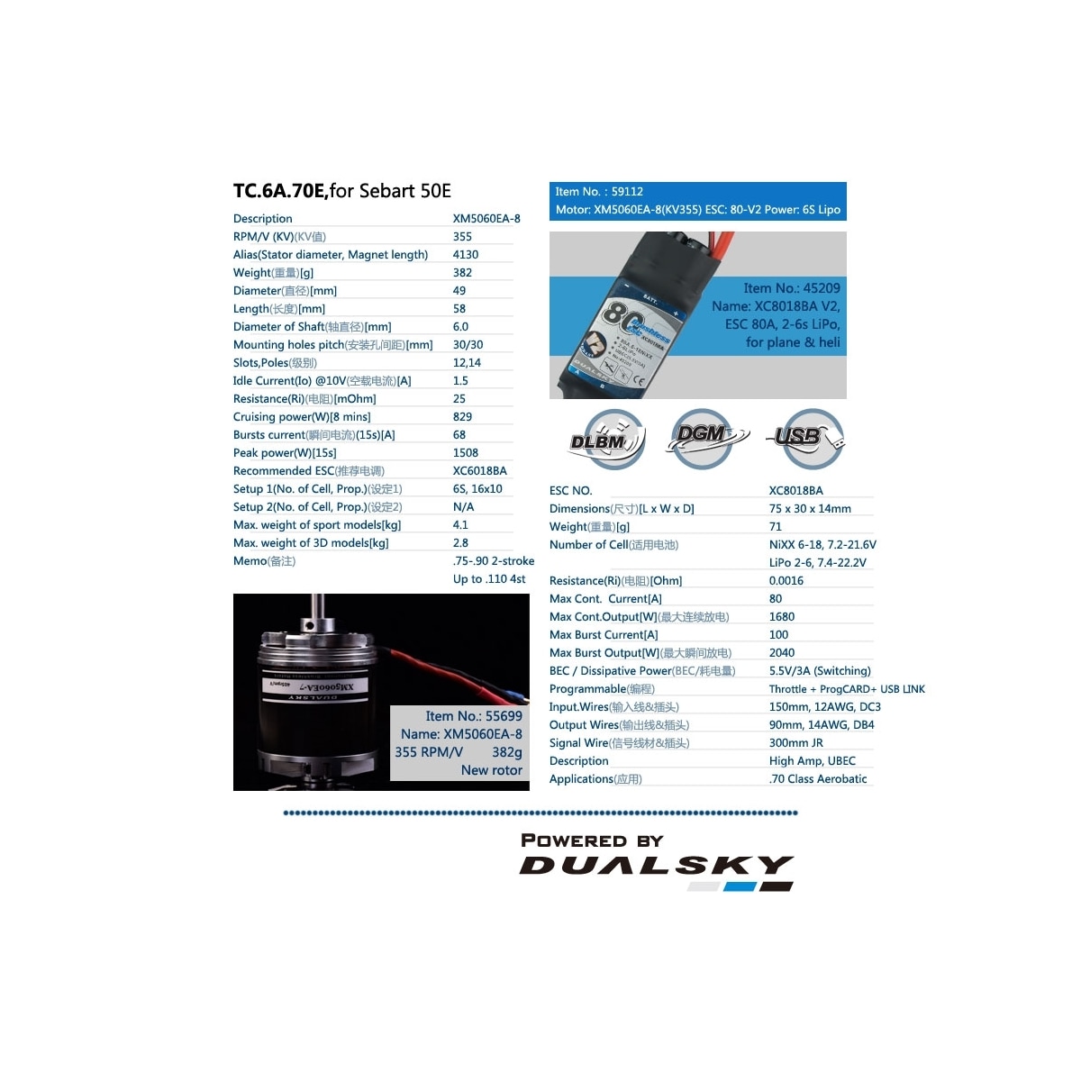 Dualsky BL Tuning Combo 5060 og 80A esc .75-90