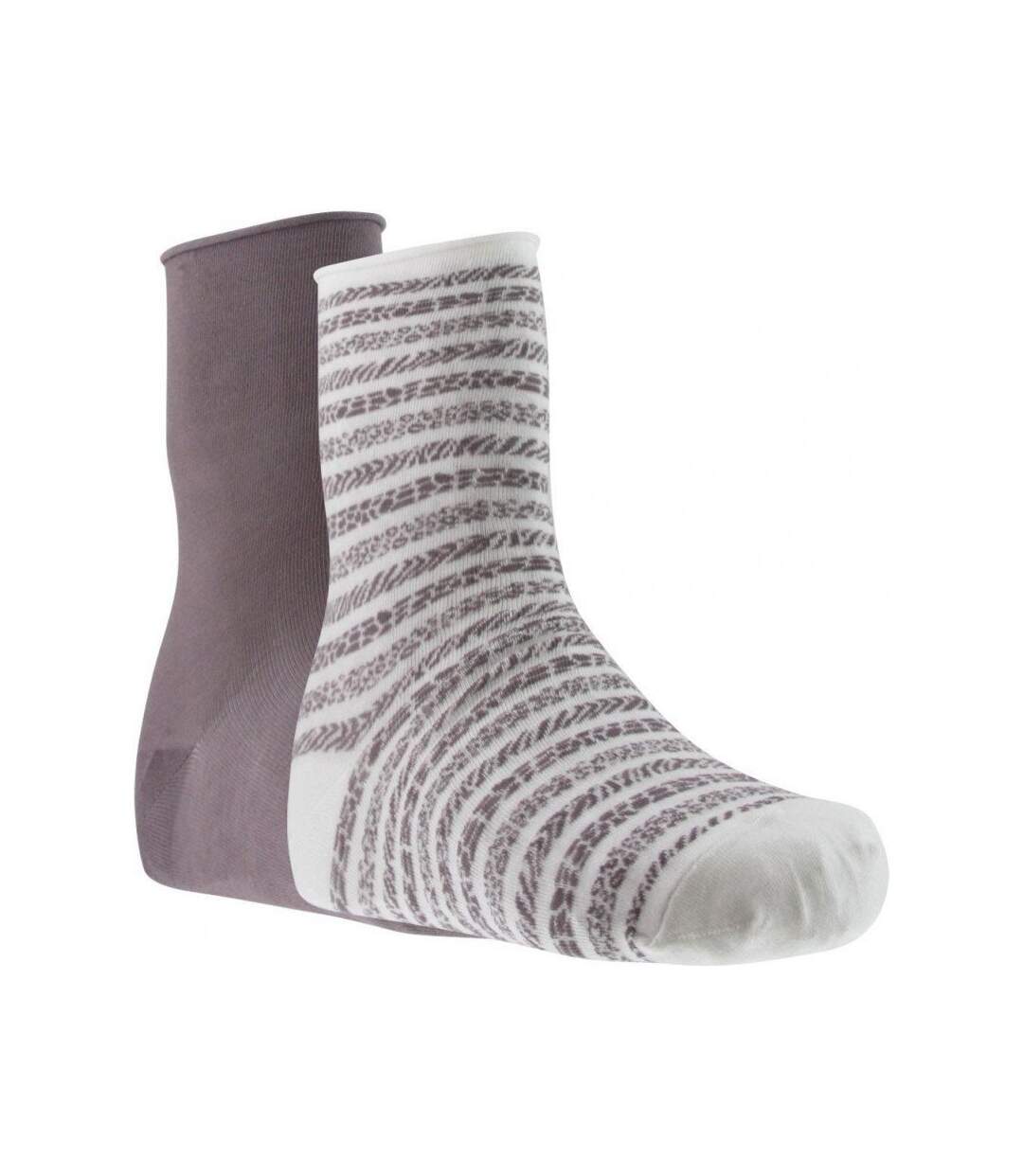 TWINDAY Lot de 2 paires de Chaussettes Femme Coton RAYURES BETES Blanc Taupe