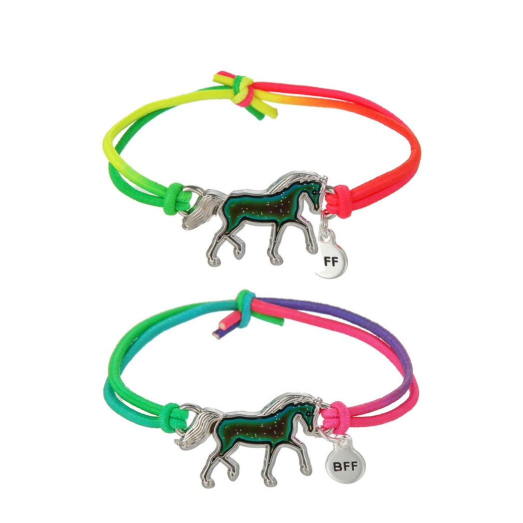 (2er Set) Kinder Pferde Armband Stimmungs Anhänger Farbwechsel Freundschaftsarmband - Pferd