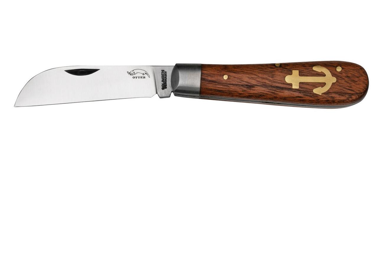 Otter Anchor Knife 174 Small Carbon, Sapeli, Brass Anchor, zakmes
