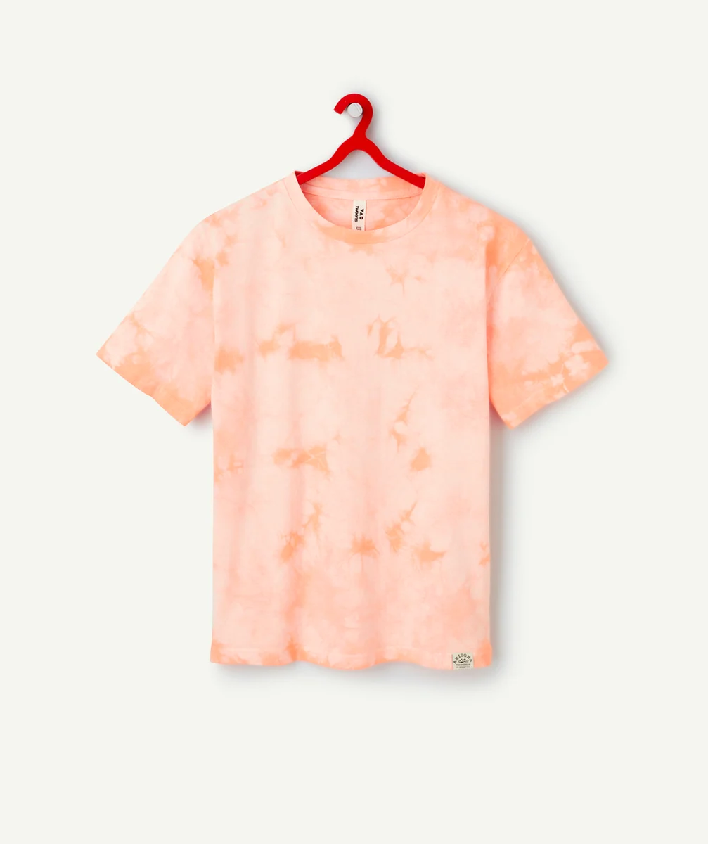 t-shirt manches courtes garçon en coton bio tie and dye orange
