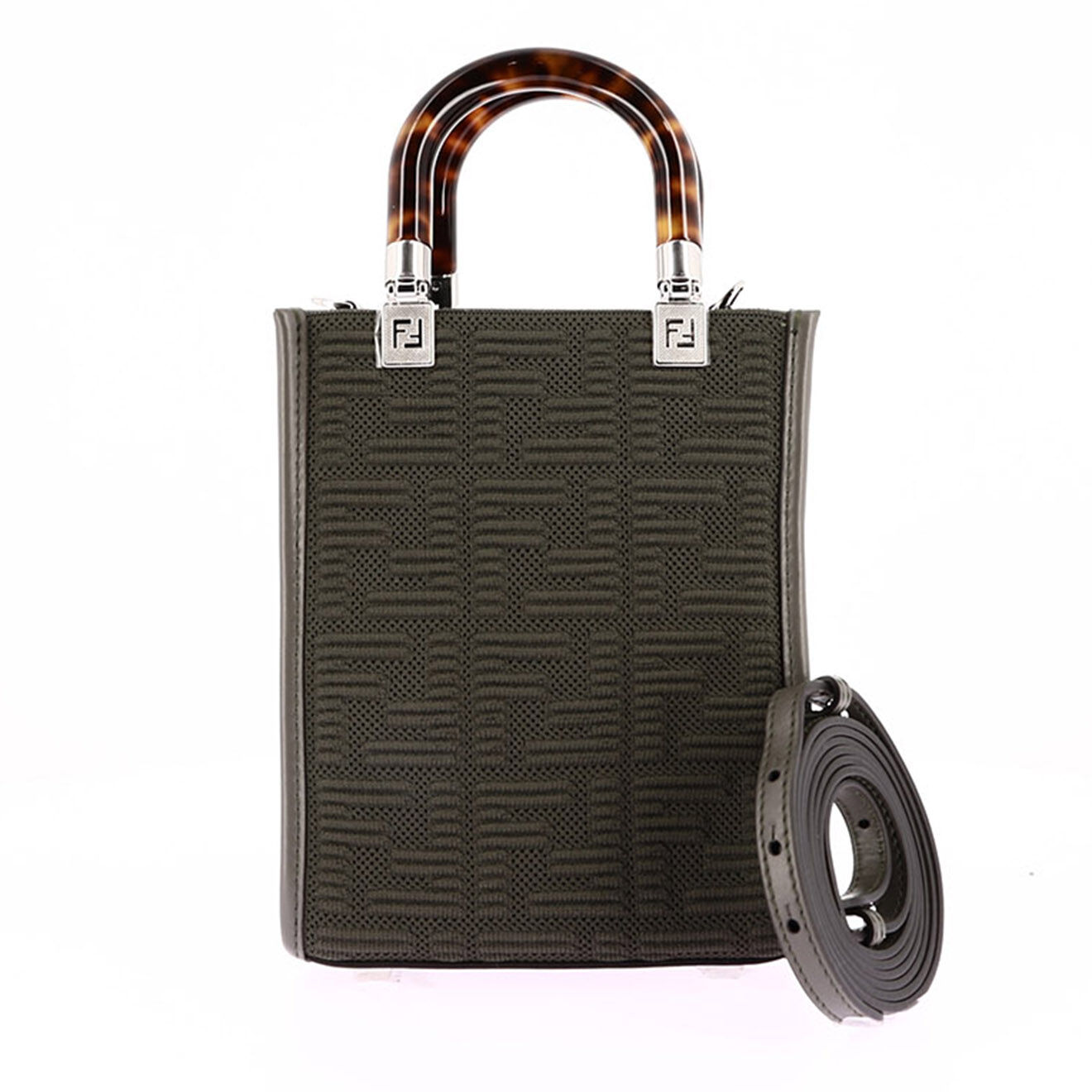 Fendi Sac bandoulière Mini Cabas Sunshine en Toile kaki - Neuf avec étiquette - L.13 cm