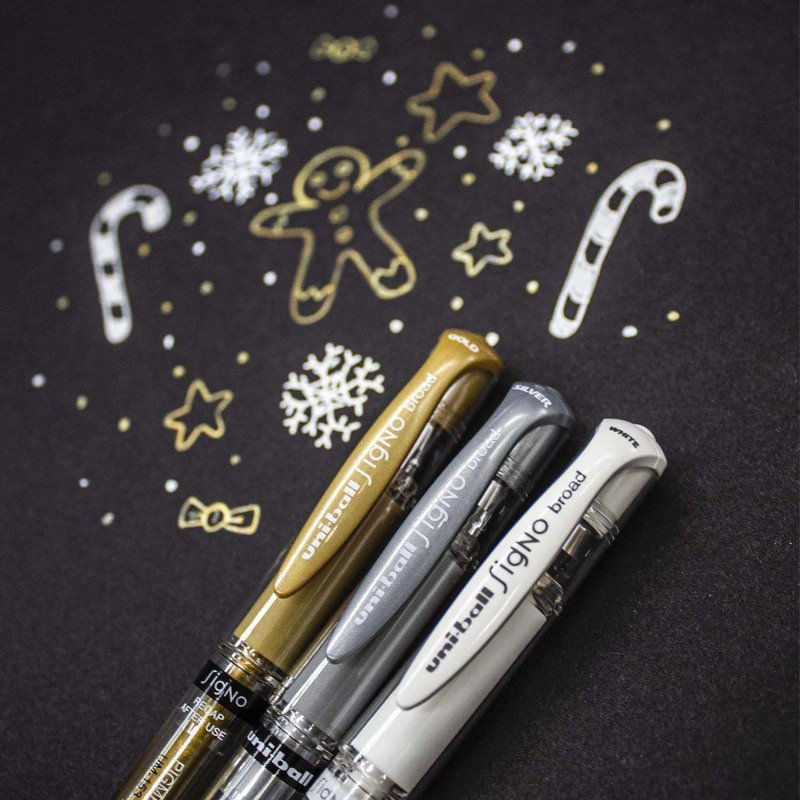 Stylo roller Uni Ball Signo Broad écriture large pointe 1 mm blanc