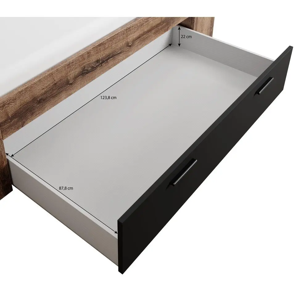 Meubella - Tweepersoonsbed Brown - Zwart - Eiken - 180x200 cm