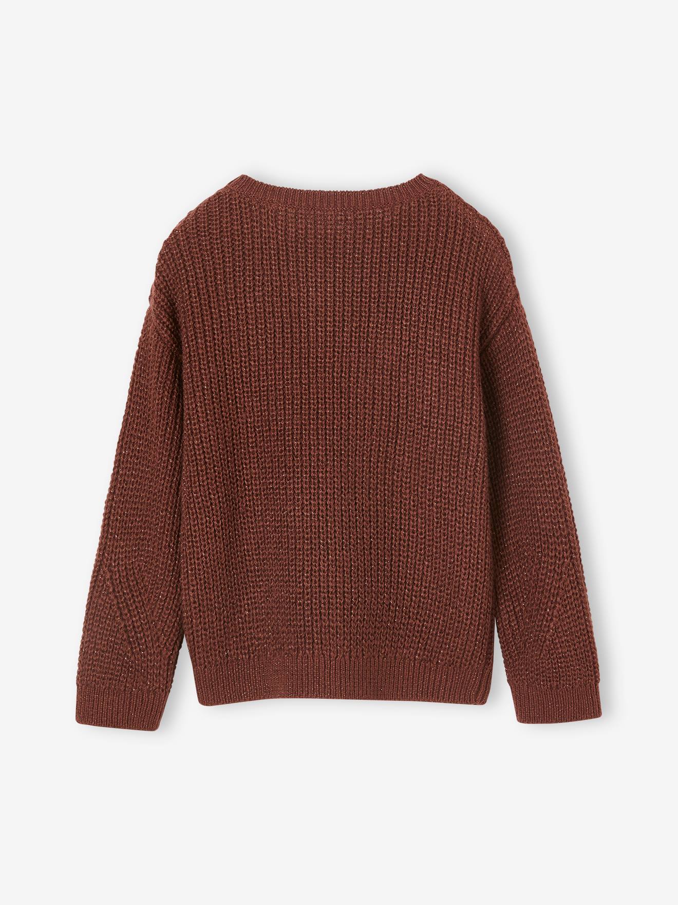 Suéter de tricô perolado com padrão iridescente para meninas, cor rosa maquiagem.