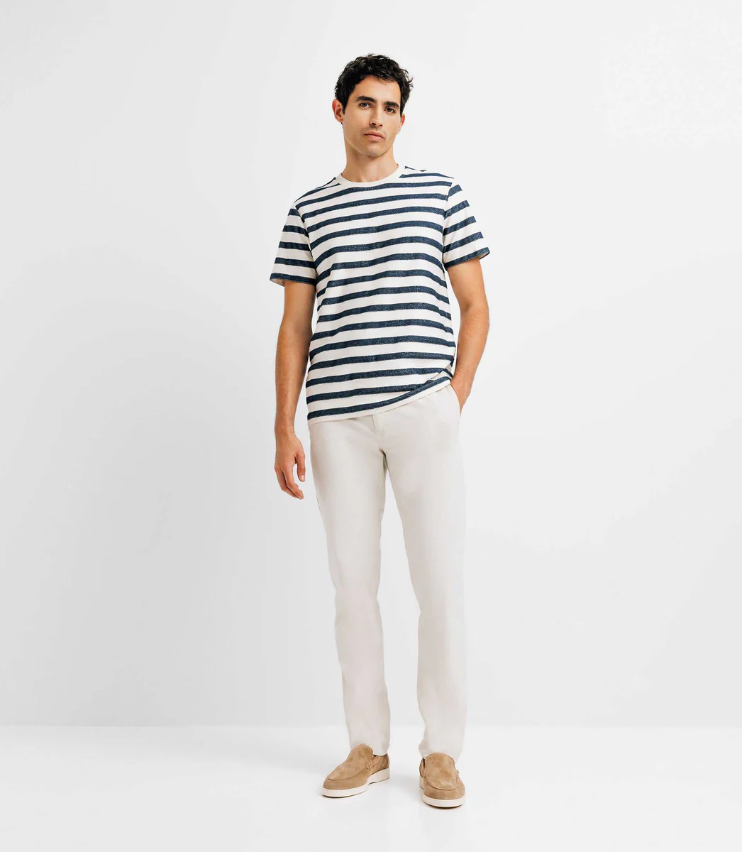 T-shirt à rayures écru et bleu