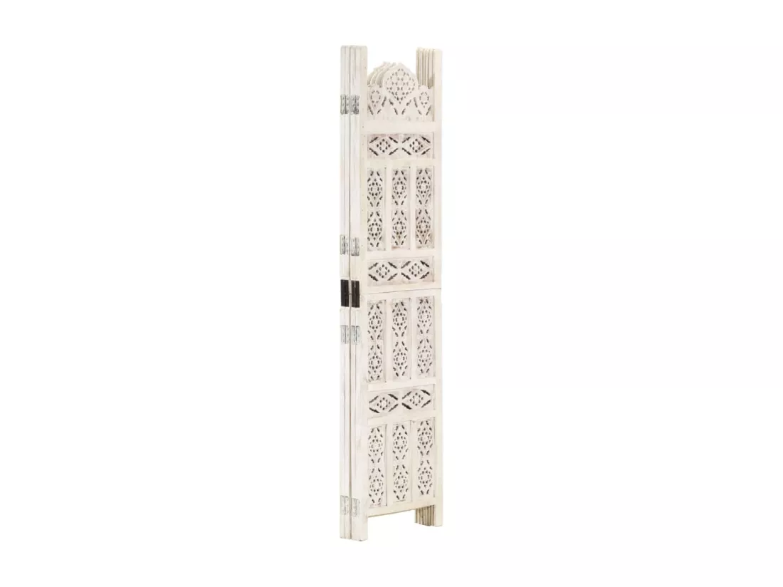 Cloison de séparation 4 panneaux Blanc 160x165 cm Bois manguier