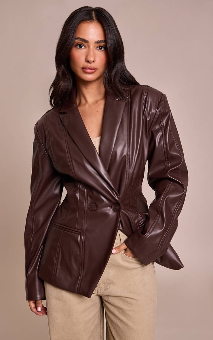 Chocolat Blazer Petite En Synthétiquecuir Chocolat À Détails De Panneaux