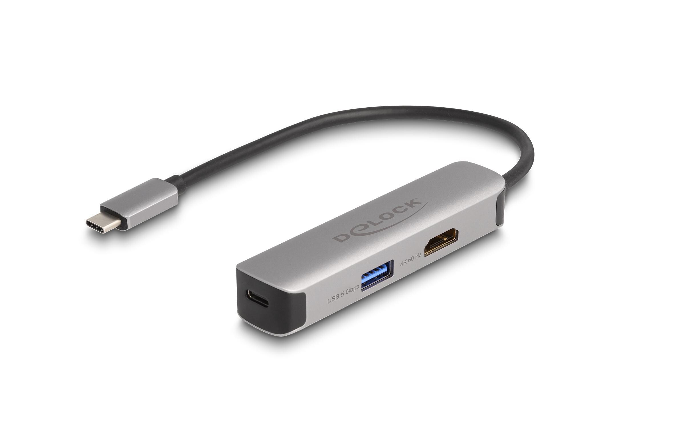 Adapter USB Type-C - HDMI/USB 3.0/USB Type-CDelock USB Type-C Adapter zu HDMI 4K 60 Hz mit USB Typ-A und USB Type-C Daten + PD 92 W