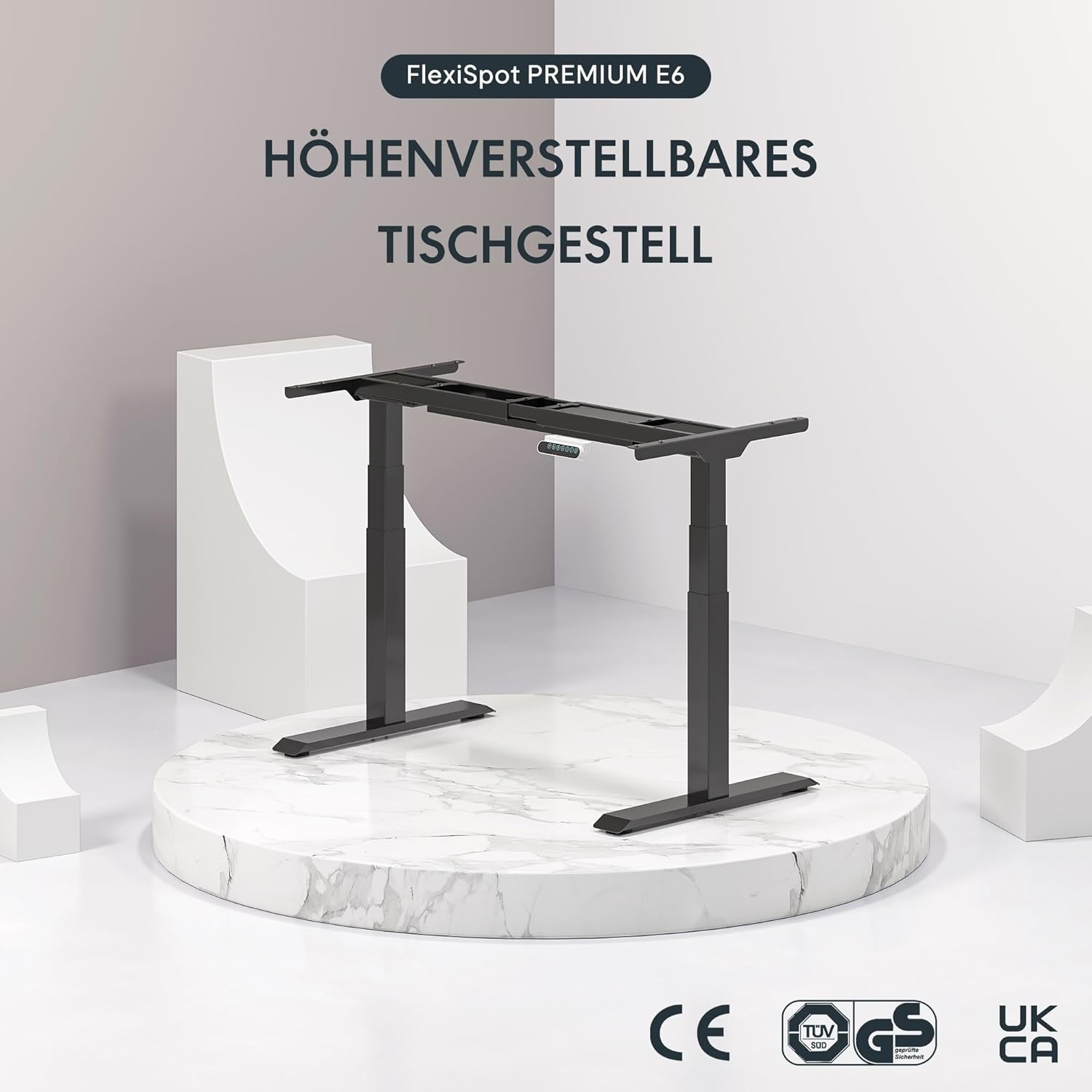 FLEXISPOT Höhenverstellbarer Schreibtisch Elektrisch Tischgestell mit 2 starken Motoren, Super Belastung 160KG, 3-Fach-Teleskop, Memory-Steuerung, LED Höhenanzeige (Premium E6 Schwarz)