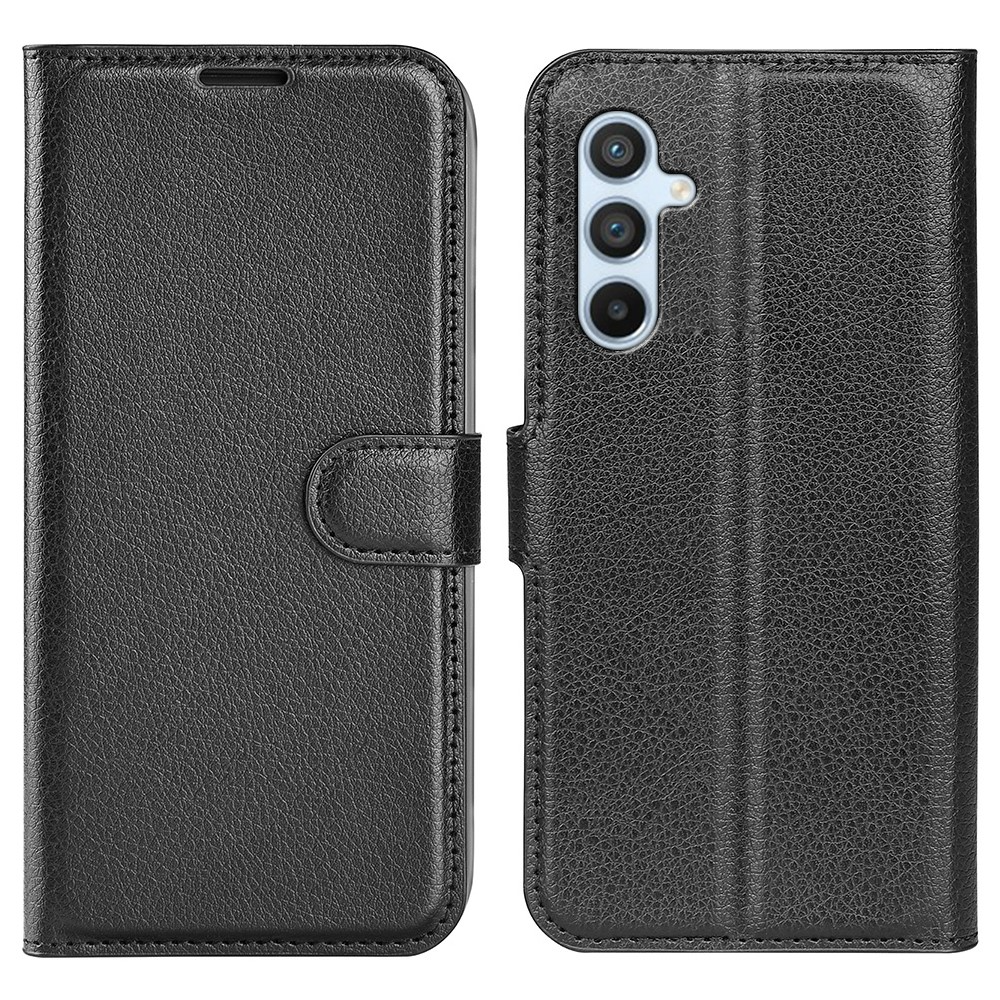 Samsung Galaxy A54 5G Leder Tasche Flip Cover Litchi Look - Schwarz