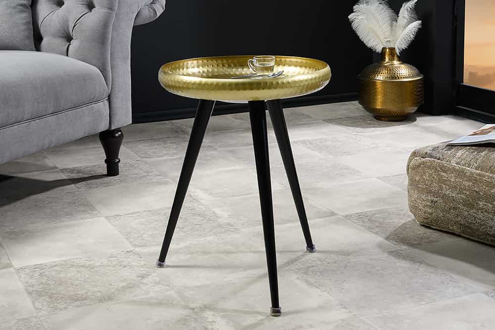 Handgefertigter Beistelltisch ORIENT 55cm messing gold rund Metall Hammerschlag Design