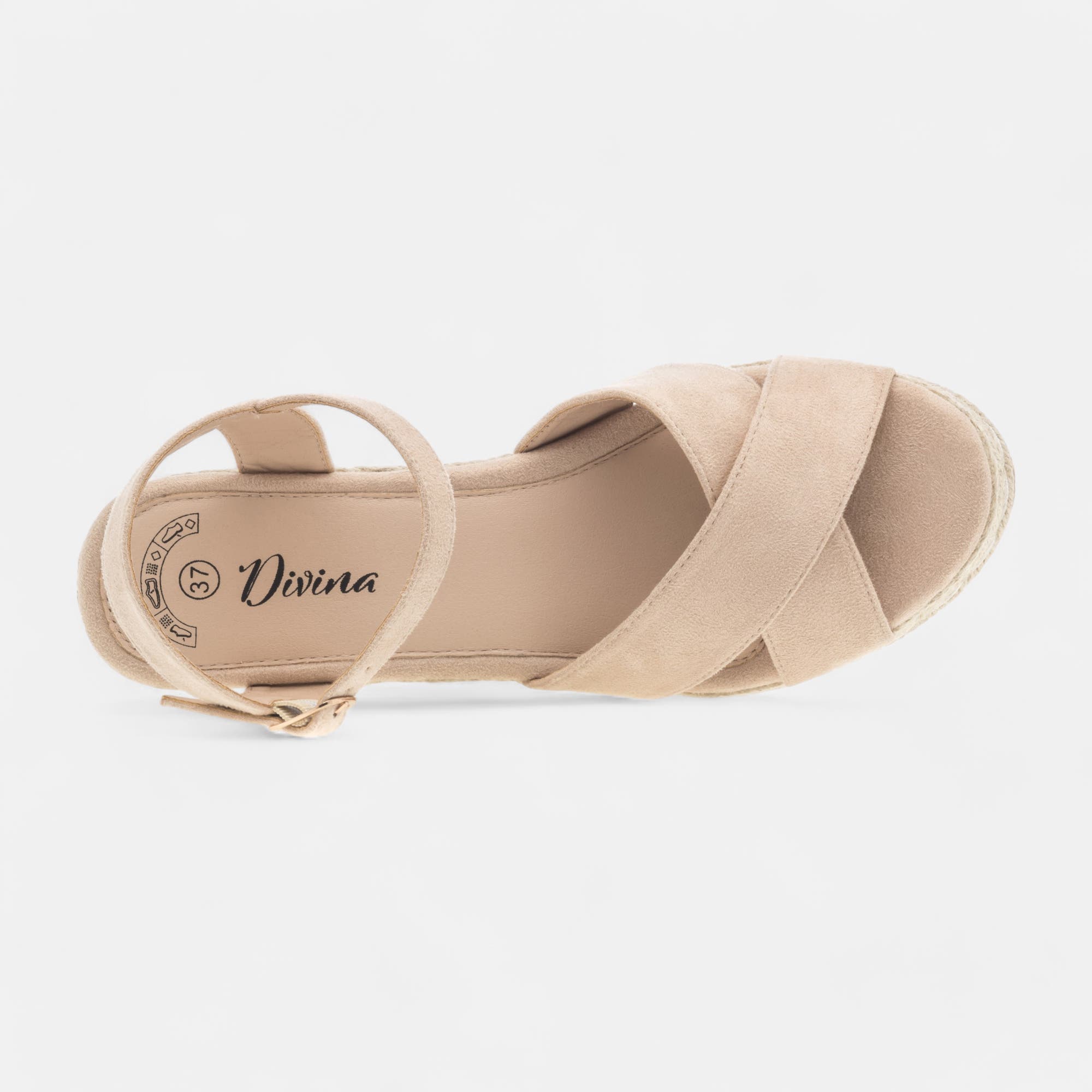 Espadrilles à talon compensé Femme beige