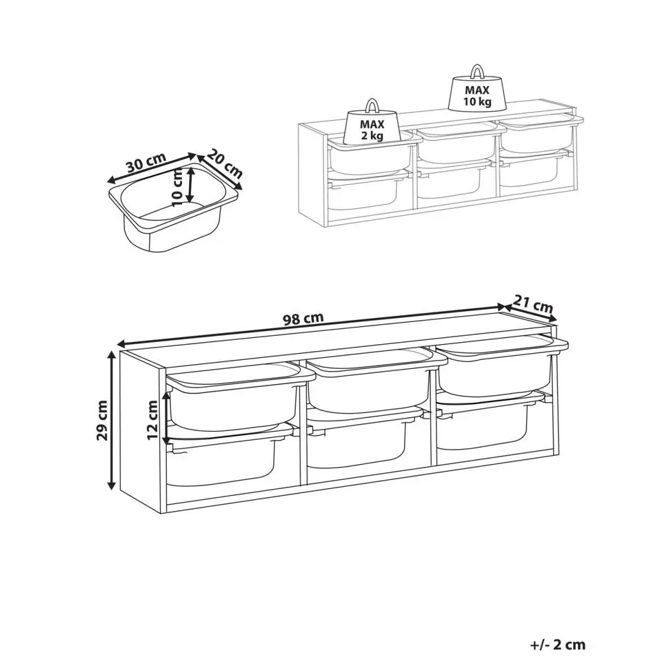 TOBIN - Wandplank met 6 dozen - Wit - Vezelplaat