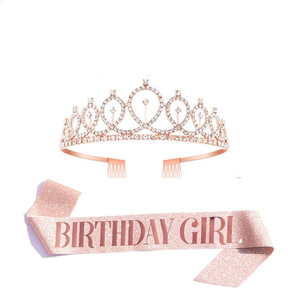 (2-tlg. Set) Geburtstags Party Accessoire Schärpe   Krone - Birthday Girl