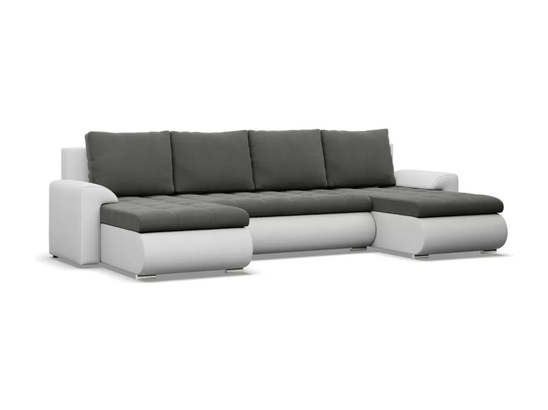 Canapé d'angle en U avec fonction sommeil, 2 méridiennes, Gris foncé + Gris