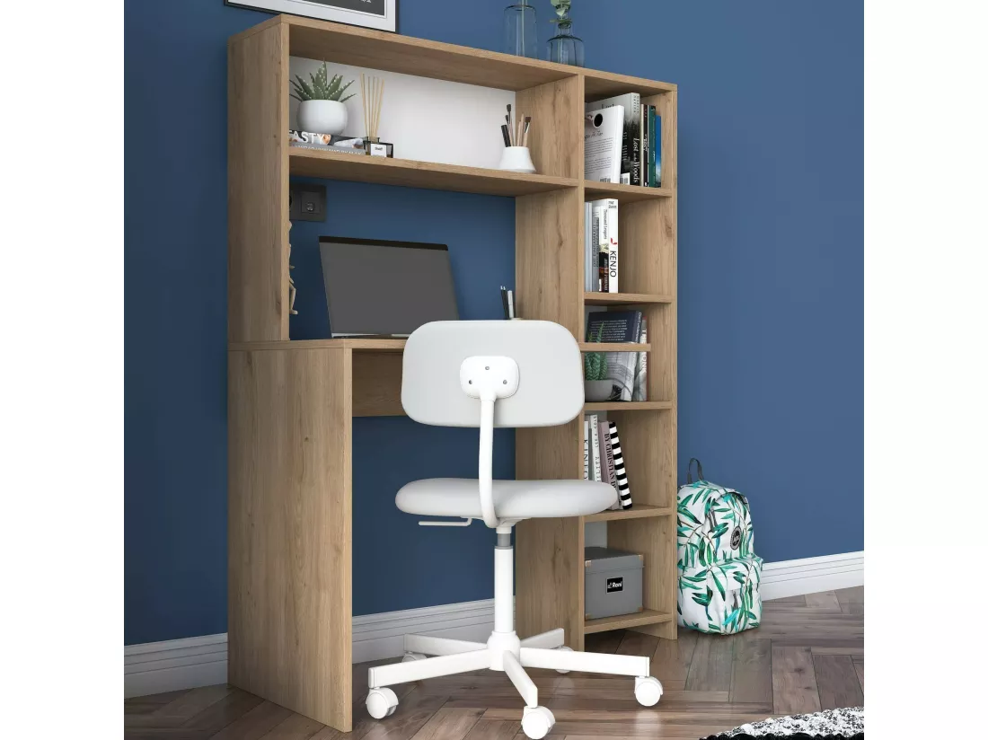 Bureau Callidora, Pupitre polyvalent, Table de bureau pour PC, Plan de travail, 113x40h142 cm, Chêne