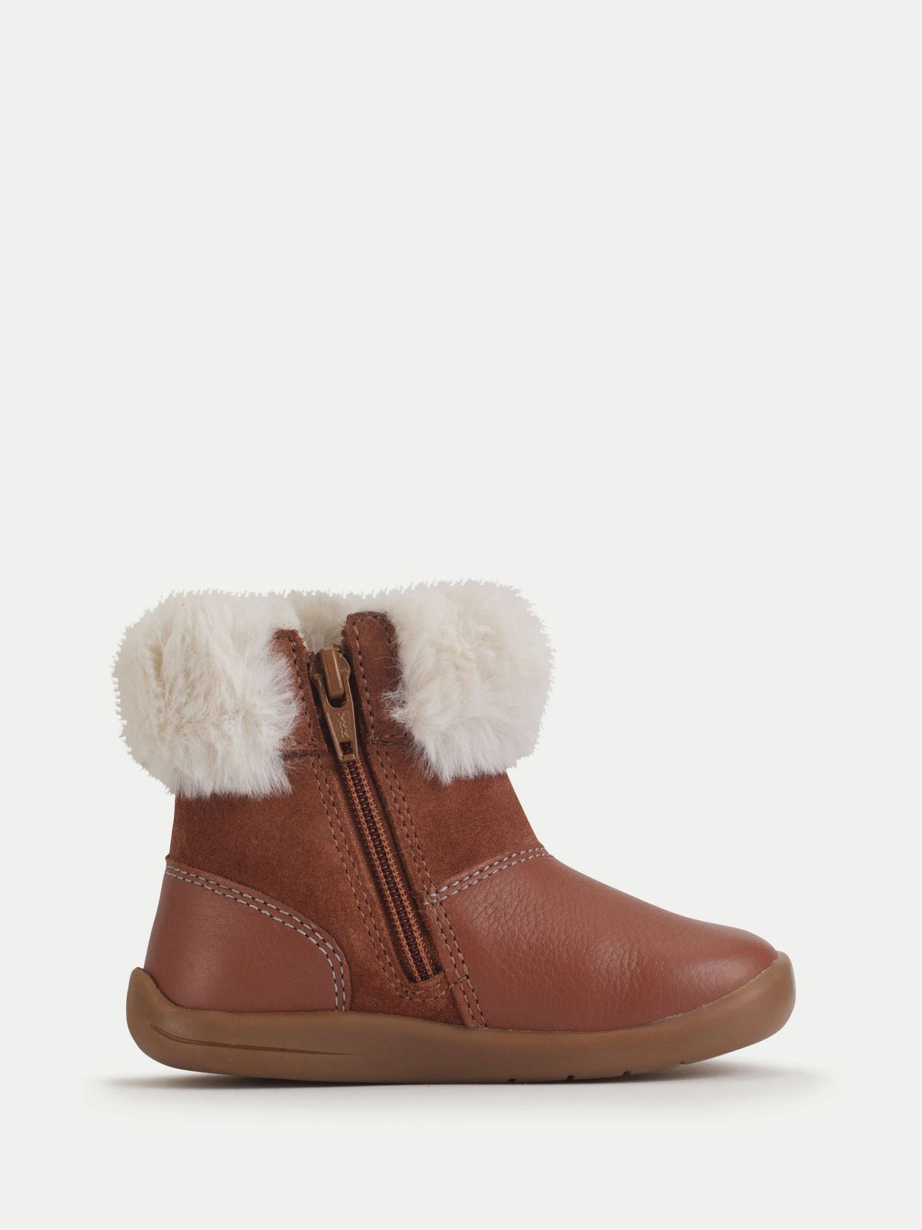 Start-Rite Girls Flurry Zip-Up Faux Fur Topped Ankle Brown Boots