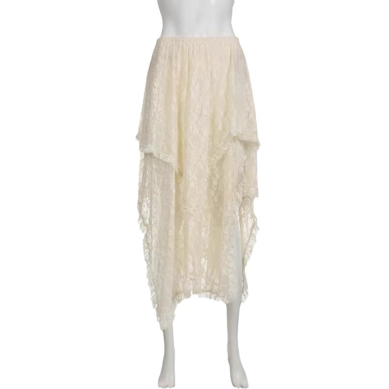 Jerolenea - Asymmetrische A-lijn rok met elastische taille en effen ruches