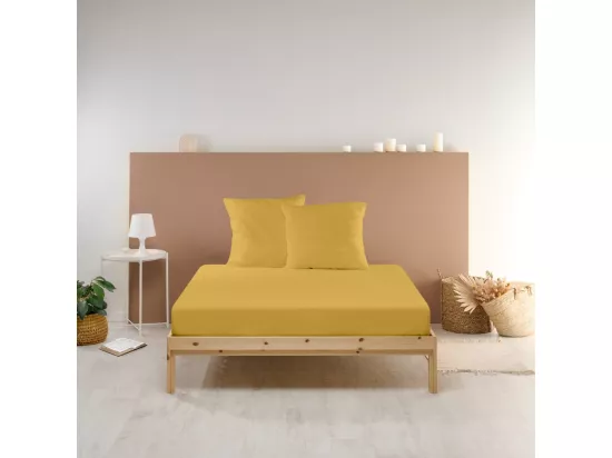 Drap housse uni 100% Percale de coton - Moutarde - 140x190cm
