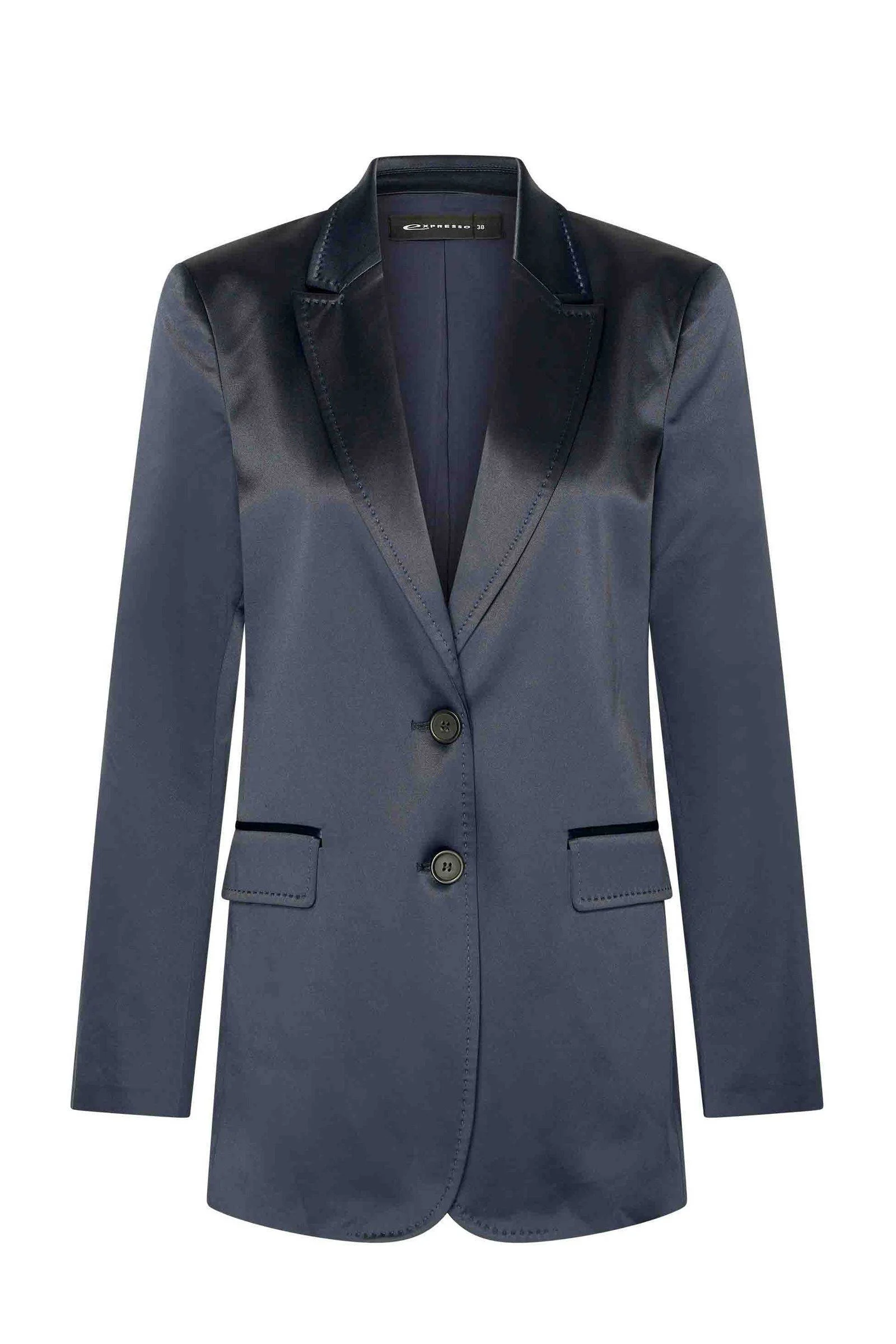 Expresso satijnen rechtvallende blazer donkerblauw