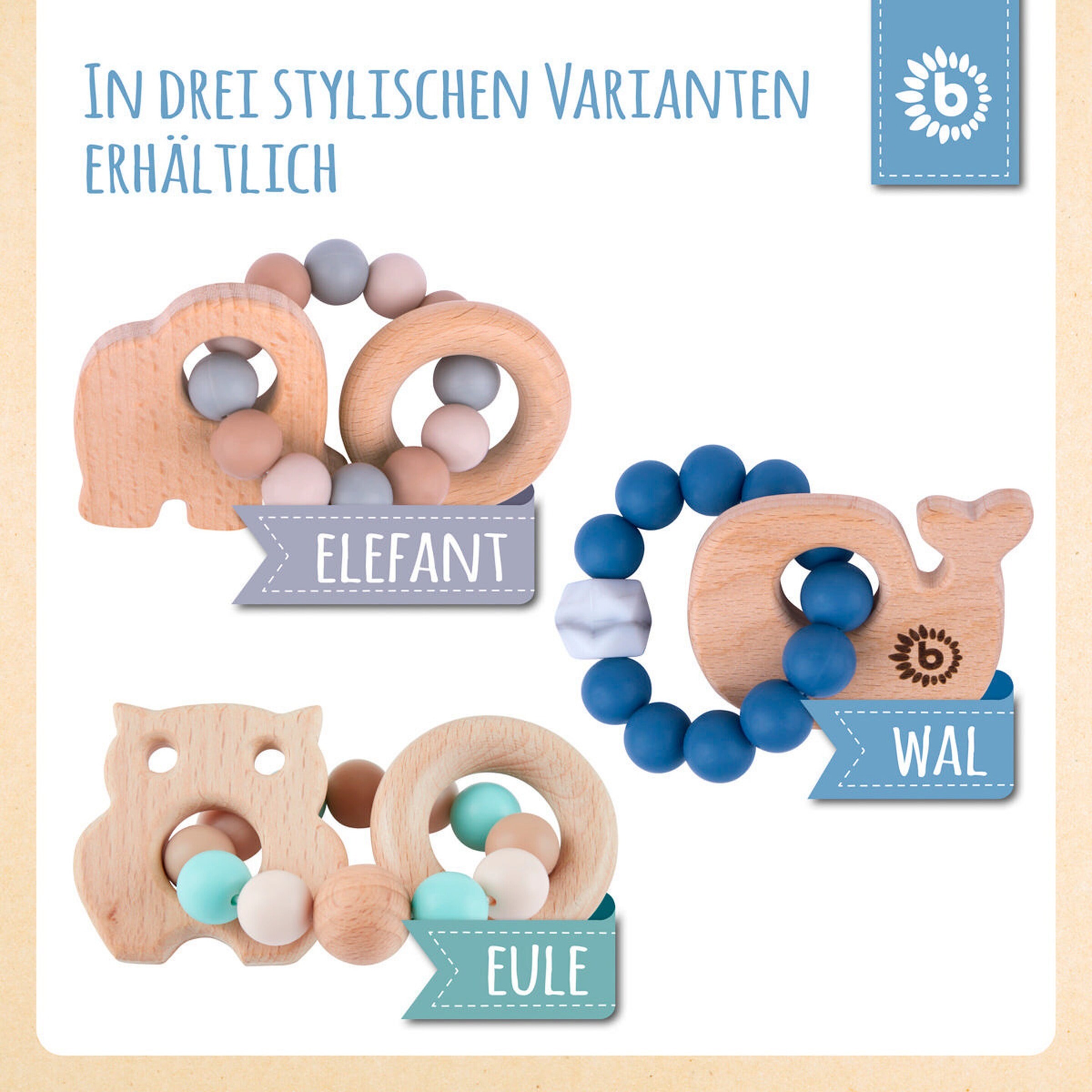 Bieco Beißring mit Silikon Perlen Blau Wal - ab Geburt Blau