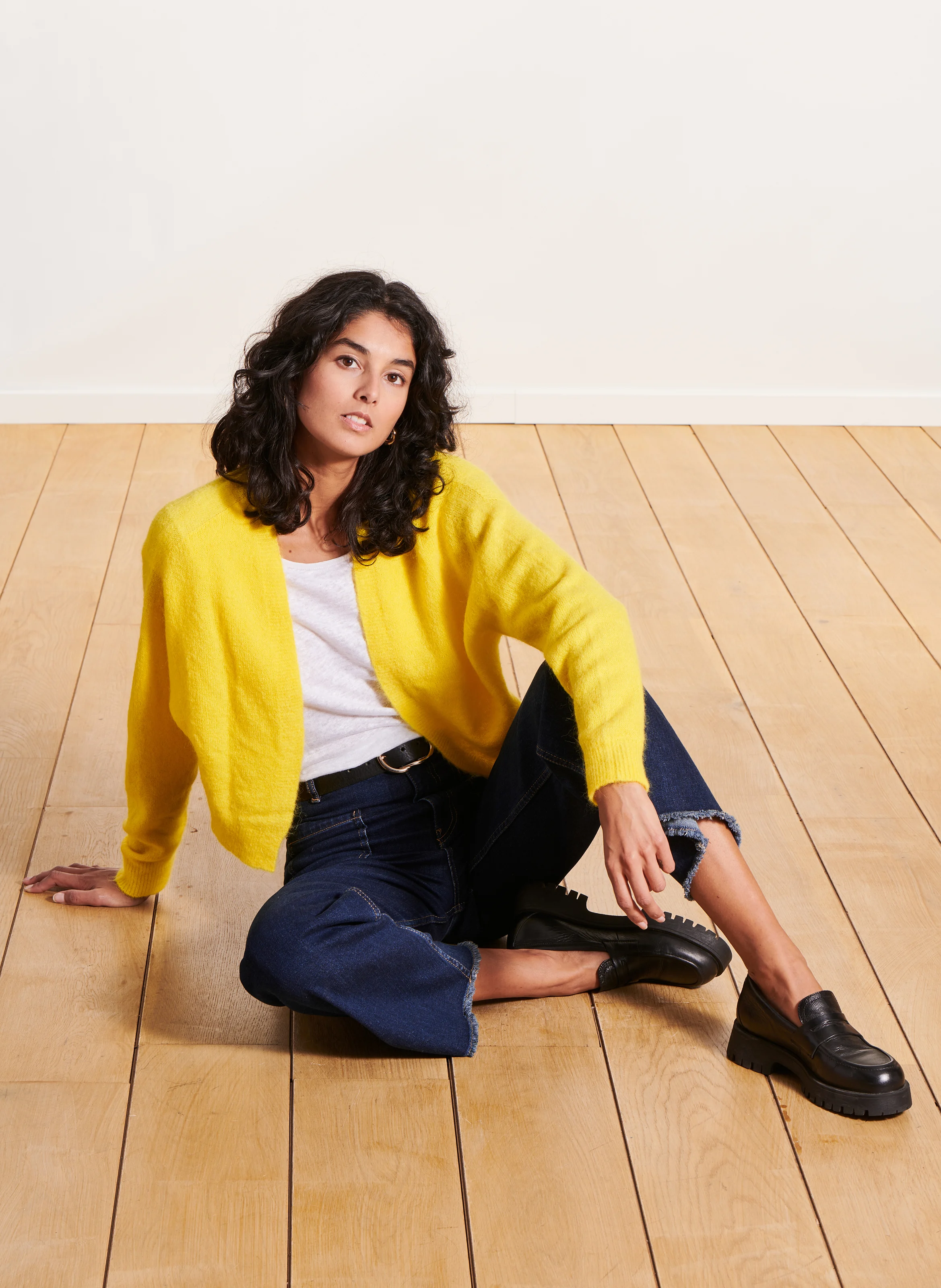 Gilet droit en maille | Jaune