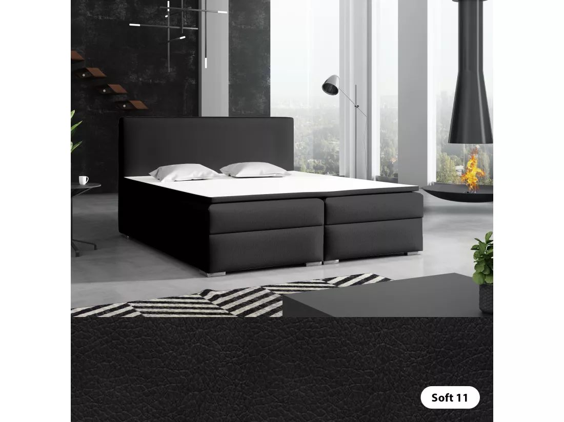 LIT BOXSPRING avec surmatelas Soler 160x200 cm, Soft 11 (Noir)