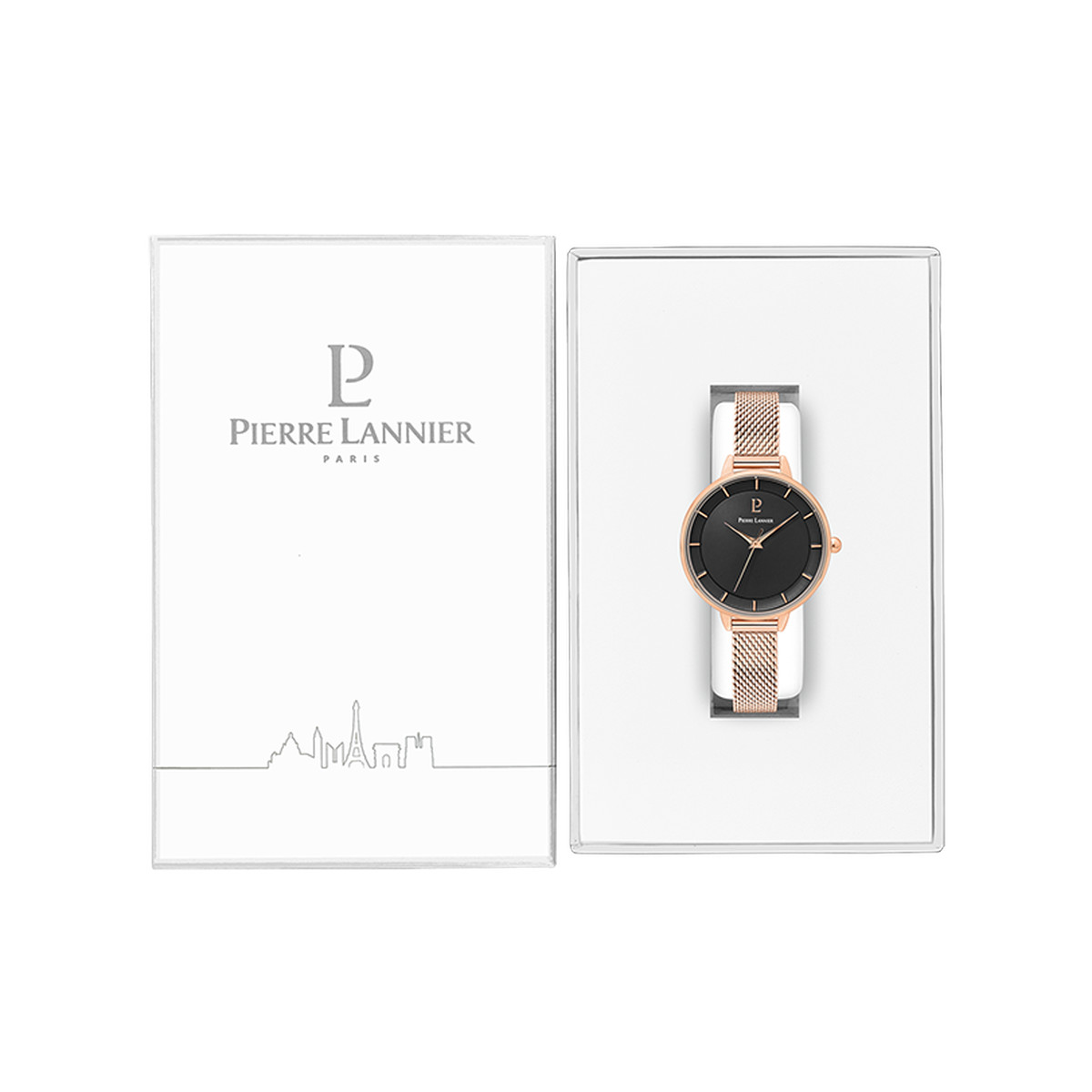 Montre PIERRE LANNIER femme bracelet acier doré rose maille milanaise