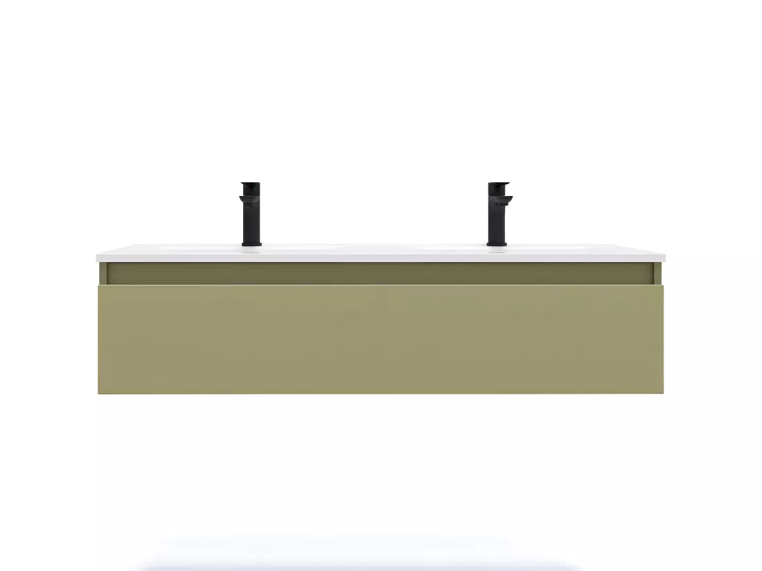 Meuble de salle de bain suspendu double vasque intégrée 120cm 1 tiroir Vert olive - Hudson