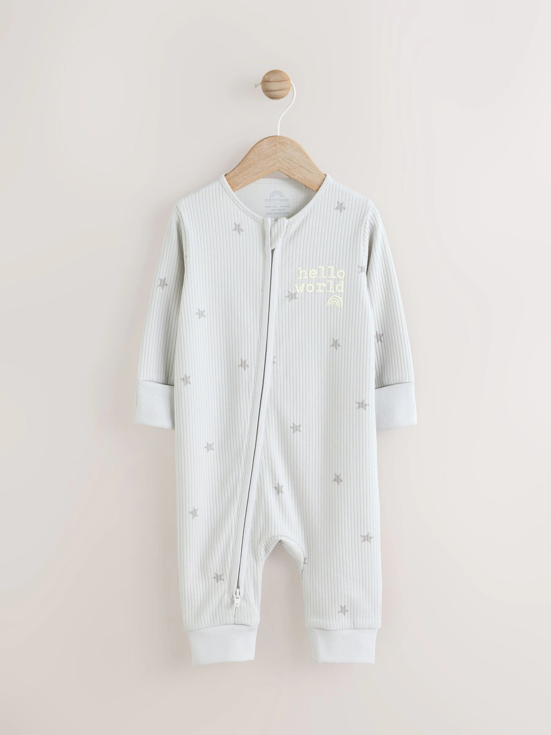 Grijs - 100% katoenen Hello World babypyjama met tweewegrits (0 - 9 mnd)