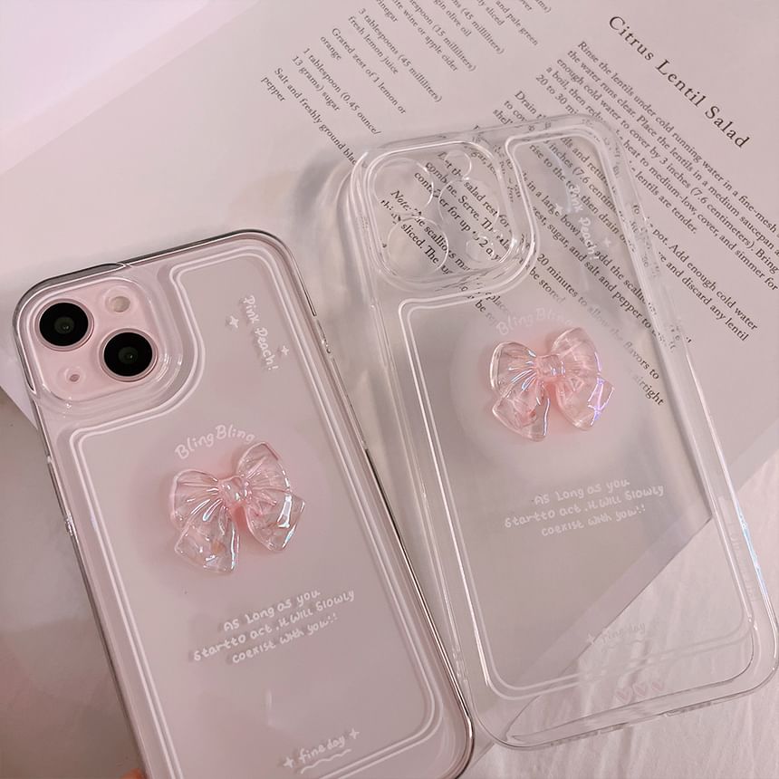 kloudkase - Transparante telefoonhoes met strik - iPhone 16 Pro Max / 16 Pro / 16 Plus / 16 / 15 Pro Max / 15 Pro / 15 Plus / 15 / 14 Pro Max / 14 Pro / 14 Plus / 14 / 13 Pro Max / 13 Pro / 13 / 13 Mini