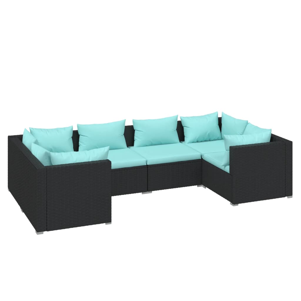 Salon de jardin meuble d'extérieur ensemble de mobilier 6 pièces avec coussins résine tressée noir