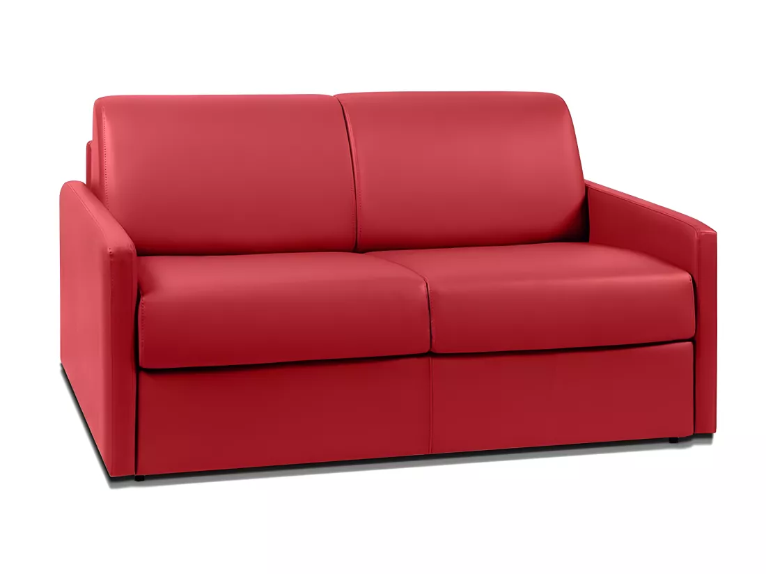 Canapé 2 places convertible express en simili rouge - Couchage 120 cm - Matelas 18 cm CALIFE