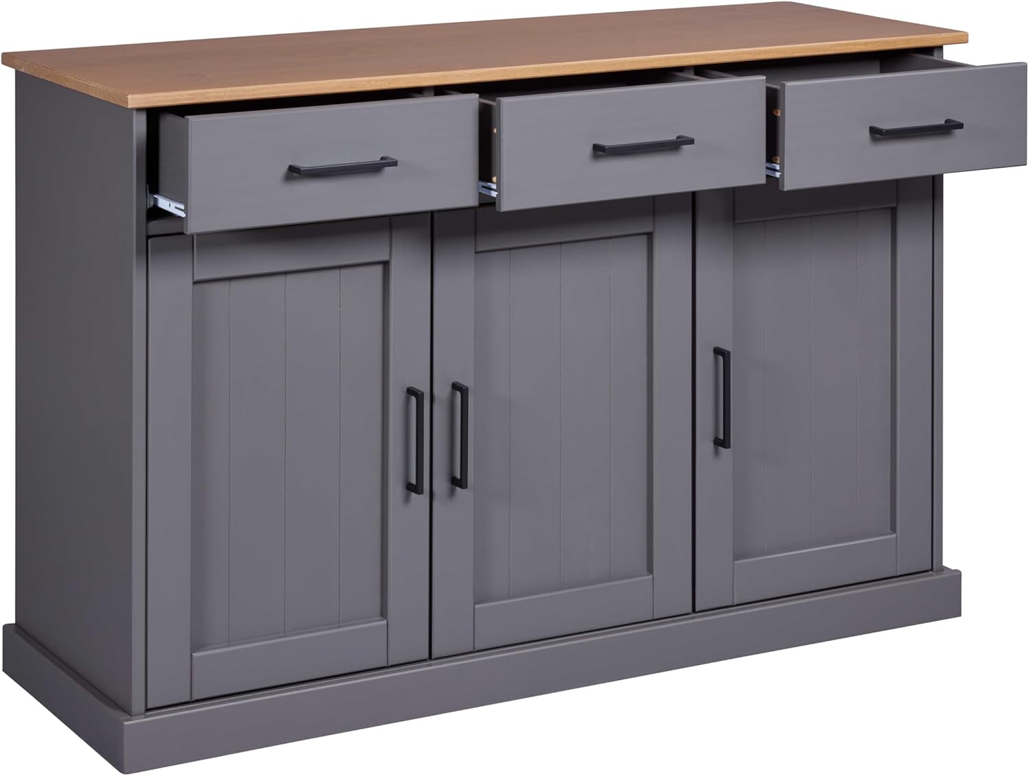 Inter Link – Kommode – Anrichte - Buffet – Sideboard – Kiefer massivholz – FSC - 3 Türen – 3 Schubladen – Landhausstil – Forenzo - Forenzo 3T3Sgrau - Grau/Oak Colori