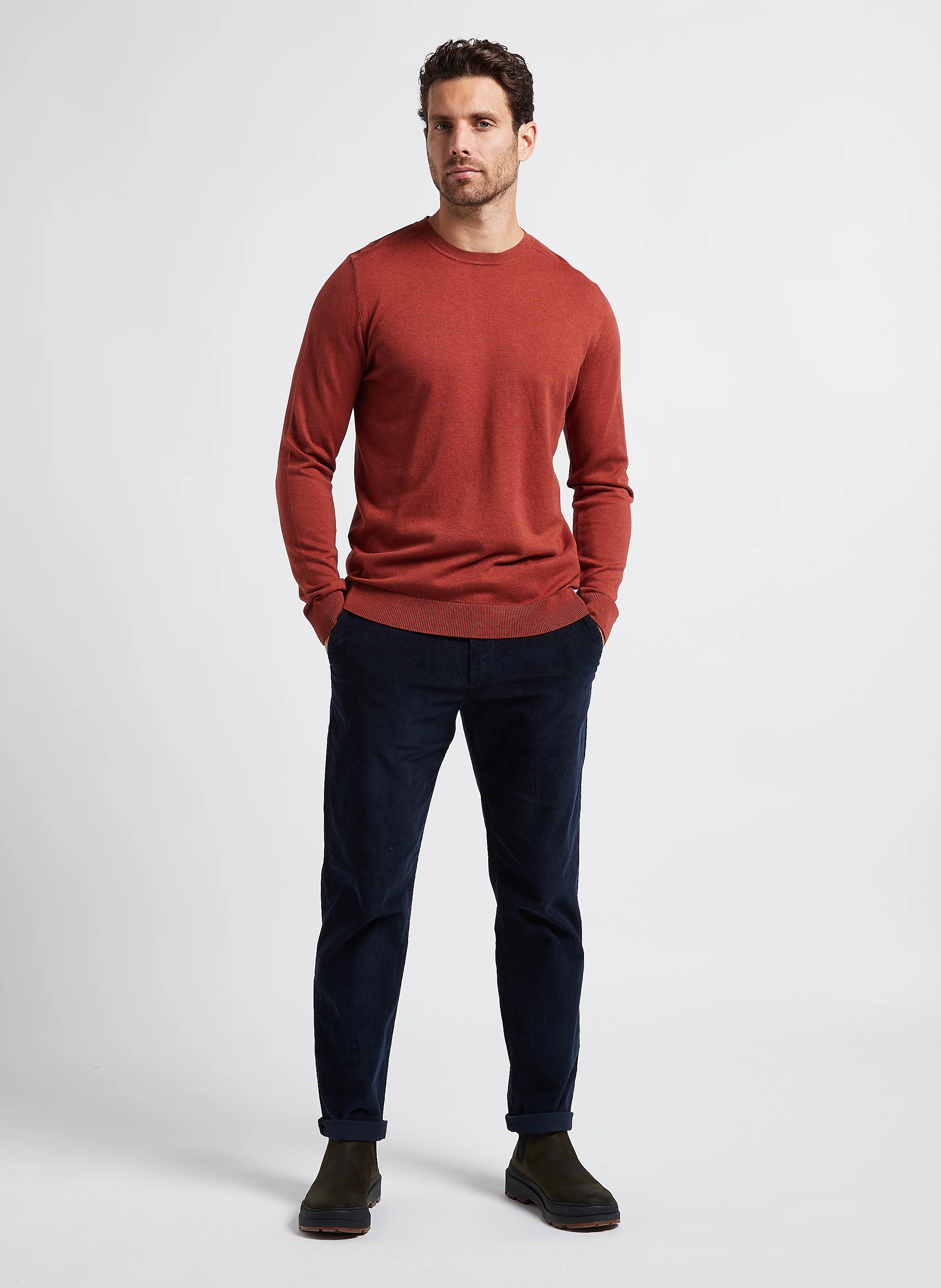 Pantalon droit en velours de coton bio mélangé | Bleu
