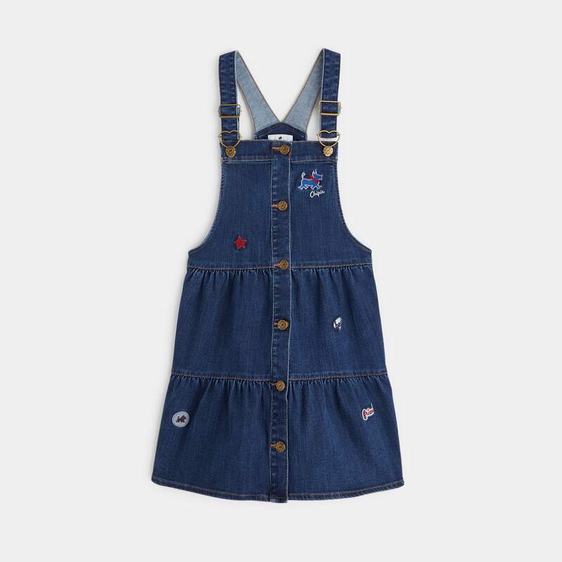 Robe salopette denim Chipie bleue fille