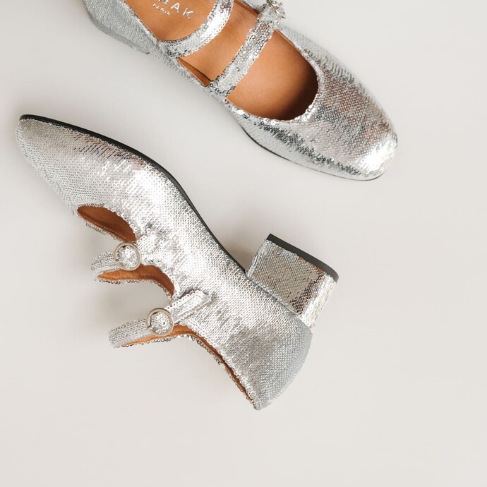 Babies doubles boucles et talons  en sequins argent